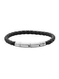 Pulsera Fossil trenzada cuero marrón y plata