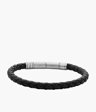 Pulsera Fossil trenzada cuero marrón y plata