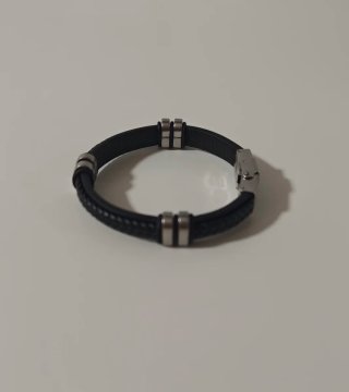 Pulsera Lotus Style Cuero y Acero Hombre