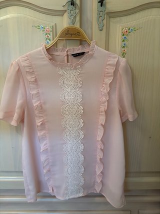 Blusa rosa SHEIN manga corta encaje
