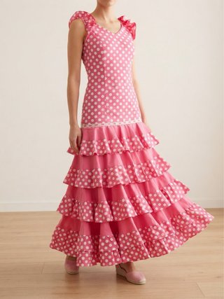 338 Traje de flamenca rosa lunares