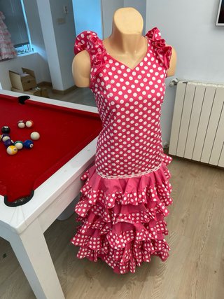 338 Traje de flamenca rosa lunares