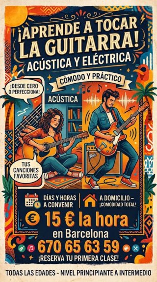 Clases de guitarra A DOMICILIO 15€ la hora