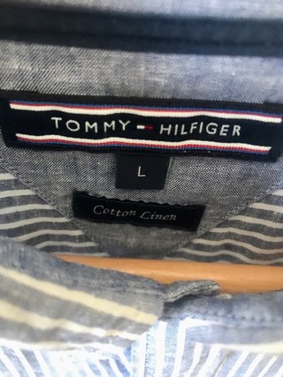 Camisa Tommy Hilfiger L Lino Rayas Manga Larga