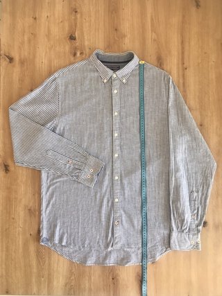 Camisa Tommy Hilfiger L Lino Rayas Manga Larga