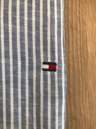 Camisa Tommy Hilfiger L Lino Rayas Manga Larga