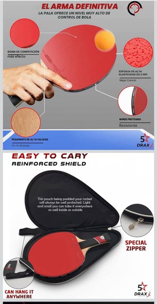 Pala de ping pong Draxx con funda
