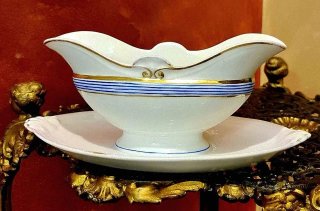Antica salsiera porcellana con bronzo