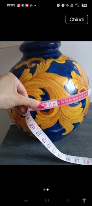 Lampada ceramica Vietri decorata blu/giallo