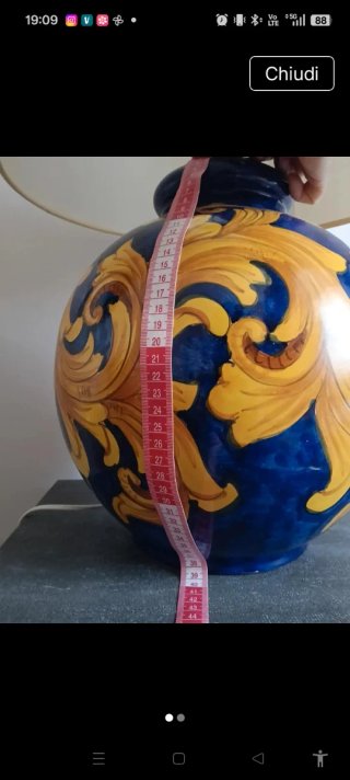 Lampada ceramica Vietri decorata blu/giallo
