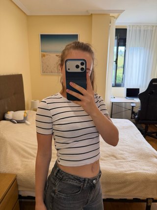 Camiseta Zara Rayas Blancas y Negras Talla M