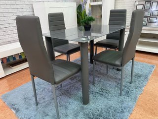 Mesa Cristal Templado + 4 Sillas Polipiel