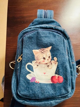 Mochila juvenil vaquera con gatito
