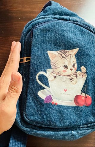 Mochila juvenil vaquera con gatito