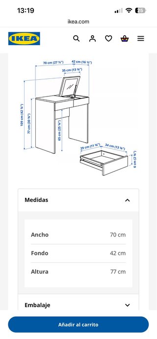 Tavolo da trucco bianco con cassetto e specchio