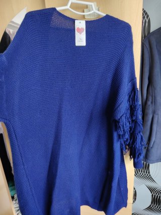 Chaqueta azul mujer con flecos