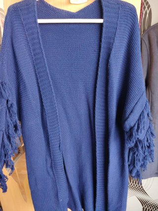 Chaqueta azul mujer con flecos