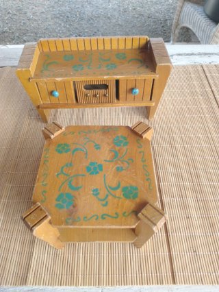 Salottino bambole legno fatto a mano anni '50