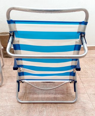 Silla de Playa Baja Plegable Rayas Azul/Blanco