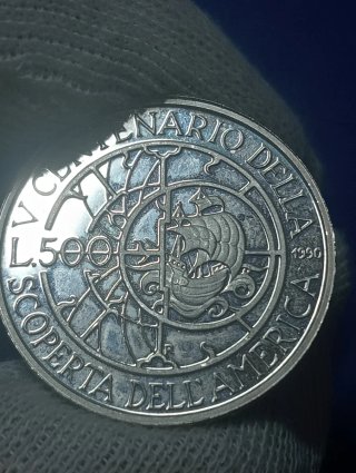 Moneta Argento 500 Lire 1990 Scoperta America