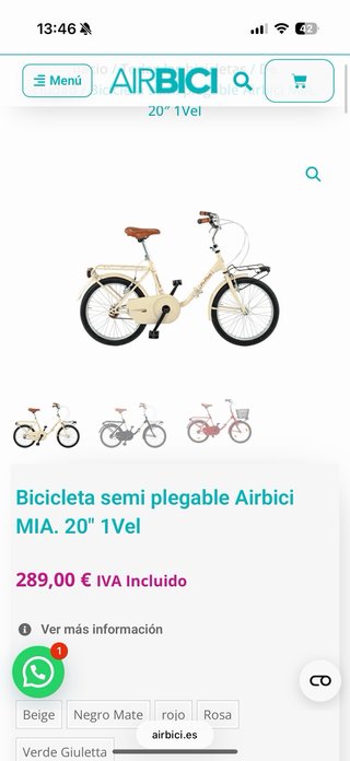 Bicicleta Airbici MIA 20 1Vel Semi-pieghevole
