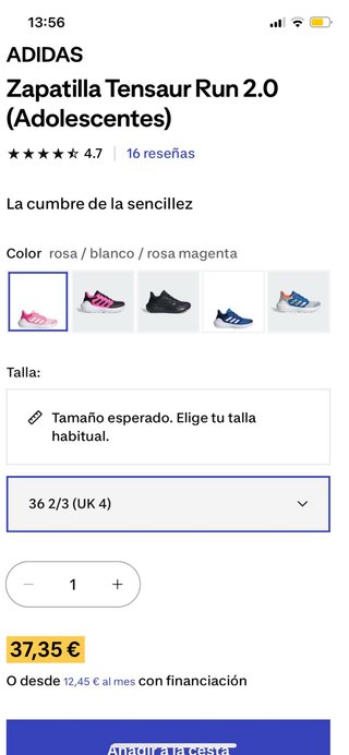 Adidas Tensaur Run 2.0 Bambas Niña Rosa