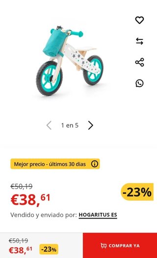Bicicleta Sin Pedales Madera Niño 83cm Verde