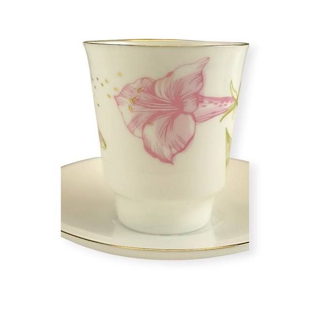 Taza y platillo Imperial Porcelain San Petersburgo serie 1744 serie forma Tulip, “Red Butterflies”