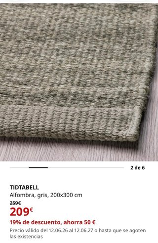 Alfombra IKEA Lana Gris 200x300