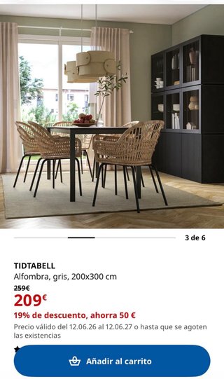 Alfombra IKEA Lana Gris 200x300