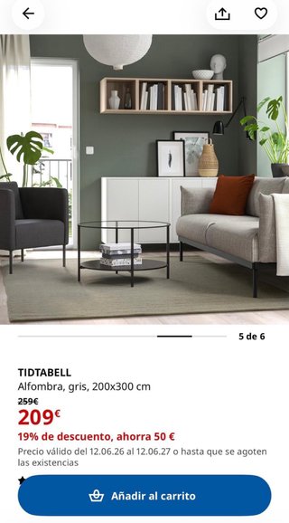 Alfombra IKEA Lana Gris 200x300