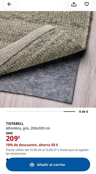 Alfombra IKEA Lana Gris 200x300
