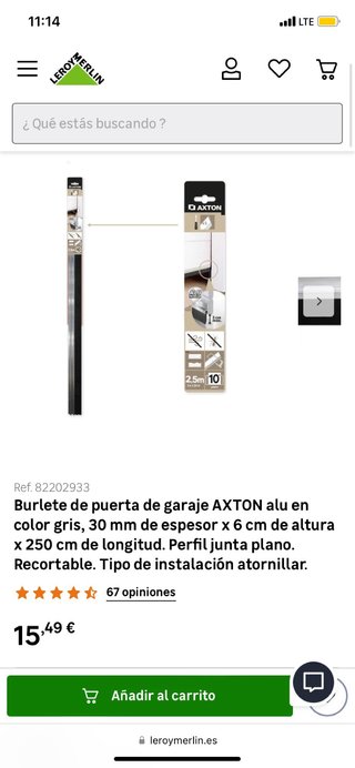 Burlete Puerta Garaje Axton 2,5m Aluminio