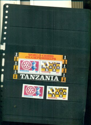 Tanzania Scacchi - Rotary 2 Valori + Foglietto