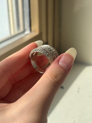 Anello Rigato con Strass Nero e Argento/Oro