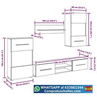 Pack Muebles para Salón LED 260x30x180 cm Blanco