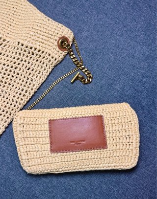 Saint Laurent Icare Raffia Tote Bag Beige