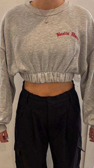 Sudadera Bershka Crop con cintura fruncida
