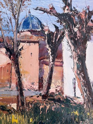 Cuadro al óleo de Cózar: Paisaje de pueblo