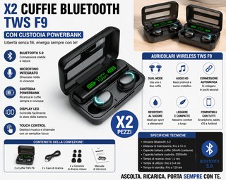 X2 Cuffie Bluetooth TWS F9 con Custodia Powerbank
