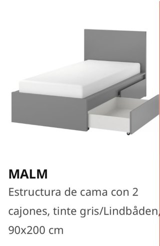 Estructura cama IKEA MALM 2 cajones gris 90x200