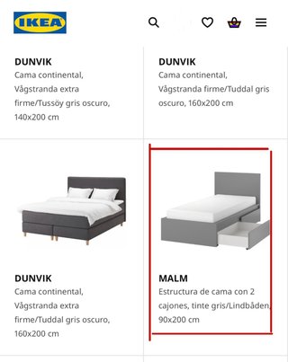 Estructura cama IKEA MALM 2 cajones gris 90x200