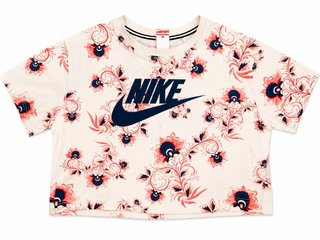 Camiseta Nike floral corta beige y rosa