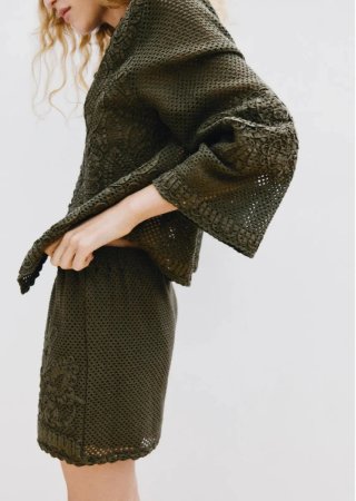 Chaqueta Crochet Zara Verde Oliva