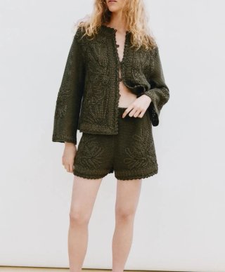Chaqueta Crochet Zara Verde Oliva