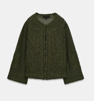 Chaqueta Crochet Zara Verde Oliva
