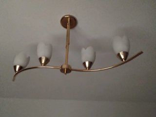 Lámpara techo vintage latón 5 tulipas cristal