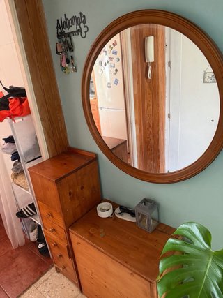 Mueble recibidor madera con espejo