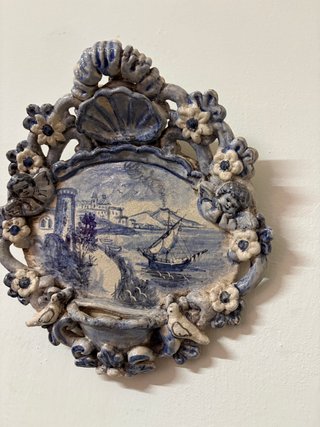 Acquasantiera Vesuvio ceramica blu