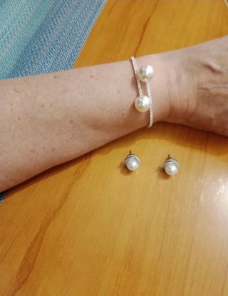 Conjunto Pendientes y Pulsera Perla Plata